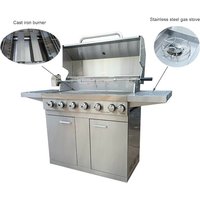 Outdoor Party Camping High Quality 6 Burner Gas Grill Portable Steel Wheel Enamel Grill & Campground Grill