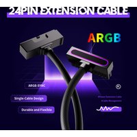 AIJS ATX 24PIN Extension Cable, ARGB PC Cable with 5V 3Pin,18AWG 90 Degree Right-Angle Design Male-to-Female Connectors for PC M