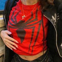 Spider Pattern Creative Short Sleeve Vintage Short Sleeve T-shirt Hip Hop Goth Casual Harajuku Grunge Crop Tops Printed Tees
