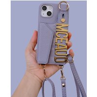 Phone Holder Personalized Luxury Custom Name Metal Letters Lanyard Leather Phone Case For iPhone 16 15 11 12 13 14Pro Max Cover