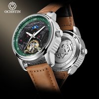 OCHSTIN New Men's Fashion Casual Carved Hollow Moon Phase Flywheel Mechanical Men's Watch, Automatic Mechanical Watch