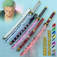 40inch Roronoa Zoro Katana Anime Zoro Wood Damascus Sword Size Cosplay Prop LED Mist Katana Smoke Effect Modes Sabre Toy Gift