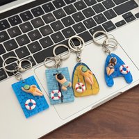 Creative Swimming Pool Keychain Cute Cartoon Girl/Boy Float Board Pendant Schoolbag Swimming Pool Gift