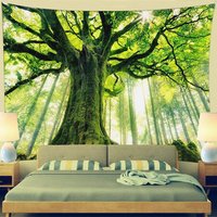 Tapisserie murale Extra Large pour décoration de chambre à coucher, paysage d'arbre de forêt naturelle, vert foncé