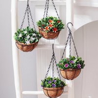 XIYA FLOWER Artificial Flower Basket Boxwood Purple Hanging Flower Palm Basket Garden Decor Hanging Artificial Plant Party Decor