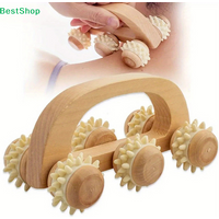 ✍Handheld Wooden Massage Roller Tool - 6 Spiky Wheels Massager for Muscle Pain Relief & Lymphatic Drainage