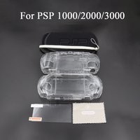 For PSP 1000 2000 3000 Carrying Storage Bag Pouch Case with Wrist Lanyard Transparent Hard Cover Shell & Screen Protective Film