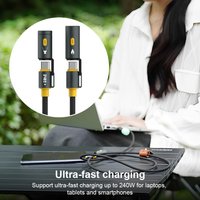 240W USB C Multi Charging Cable with Lighter & LED Flashlight Braided USB C Cable Fast Phone Charging Cord for Camping & Light