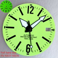 29mm Watch Dial Green Full Luminous Fit NH35 NH36 Automatic Movement Diver Men Watch Parts Arrow Hands Set Accessory
