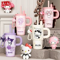 X&W For Sanrio 650ML Insulated Cup Cute Hello Kitty Kuromi Insulated Tumbler with Straw Hot and Cold Thermos Mug travel Car Cups