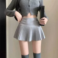 Lucyever Autumn Winter Women Woolen Pleated Skirt Korean High Waist Patchwork Mini Skirts Ladies Vintage School A-Line Skirts