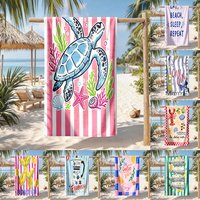 1pc Summer Coastal Beach Towels: Turtle, Wine, Lobster & Vacation Themed Quick-Dry Pool Towels