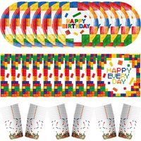 Building Blocks Birthday Party Decorations Blocks Theme Tableware Set Balloon Cup Plate Banner Gift Bags Supplies for Kids Boys