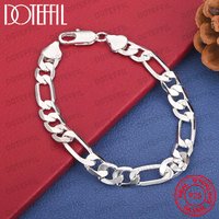 925 Sterling Silver 8-inch 8mm Exquisite Figaro Chain Bracelet for Men and Women, Fashionable Wedding and Party Jewelry