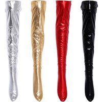 Womens Over Knee Socks Faux Leather Pants Casual Long Overknee Pantyhose