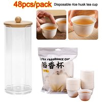 48Pcs/pack New Rice Husk Disposable Tea Cup Biodegradable Hospitality Teacup Storage Rack Thickened Kung Fu Tea Cup