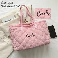Custom Embroidery Quilted Tote Bag for Women Personalized Name Large Capacity Shoulder Bag Casual Handbag Fashion Shopping Bag