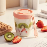 Yogurt Cups With Lids Double Wall Salad Cup Portable Leak Proof Oat Container With Fork&Handle Drain Fruit Cup Breakfast Cup
