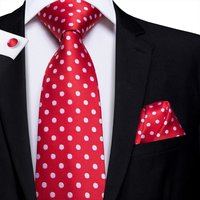 Hi-Tie Red Navy Blue Dot Silk Wedding Tie For MenNew Designer Quality Hanky Cufflink Mens Gift Necktie Set Fashion Dropshipping