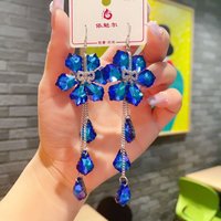 European and American crystal tassel personality luxury atmosphere color flower temperament advanced sense earrings
