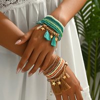Bohemian Stackable Tassel Star Beaded Bracelet Set for Women Y2K Dainty Fringed Layered Boho Bracelets Woman Trendy Hand Jewelry