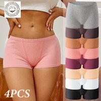 4PCS Women Cotton Thread Boyshorts Seamless Elastic S-XXL Underwear High Waist Breathable Panties Soft Solid Color Sports Boxers