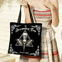 1pc Gothic Skull Butterfly Canvas Tote Bag – Occult Lilith-Inspired Print with “Always Be a Lilith” Slogan, Eco-Friendly Witchy