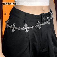 HERSHINE 1-piece women's fashion silver cross metal waist chain, Y2K gothic punk rock hip hop cosplay accessory,spring,summer