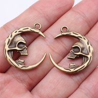 10pcs 27x23mm 2 Colors Antique Silver Color Antique Bronze Color Double Sided Moon & Skull Charms Jewelry Making Accessories