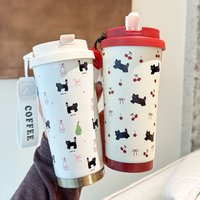 【Floral Kitten Design 550ml Dual Drink Cup Large Capacity Portable 316 Water Bottle】