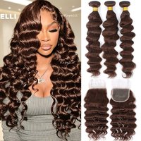 Loose Wave Human Hair Bundles with Closure 4x4 HD Transparent Lace Chocolate Brown Hair Bundles 100% Human Hair Weave Extensions image 3