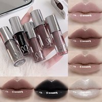 Mirror Watery Lip Gloss Lasting Moisturizing Lip Tint Cool Black Silver Gray Pearl Fine Sparkling Lipstick Makeup Cosmetics