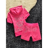 2026 Spring Early Velvet Sportswear Set Women's JC Hoodie Short Sleeve Shorts Casual Wear Two-Piece Set Cotton Velvet Fabric