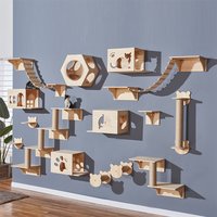 Wall Mounted Cat Climbing Shelf Wooden Hammock Bed Steps Perch Scratching Post Indoor Cat Furniture For Kitten Playing Sleeping