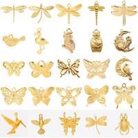 5pcs Fashion Bird Dragonfly Pendant Real Gold Plated Stainless Steel Charm Butterfly Pendants For Jewelry Making Bulk Breloques