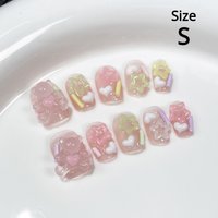 Size S Handmade Acrylic Press on Nails Short Square Round False Nails With Designs Ballet Sweet Cute Fake Nails With Glue
