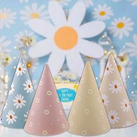 6Pcs Daisy Party Hats Pink Green Flower Paper Hat For Baby Shower Daisy Themed Birthday Party Decorations Kids Gifts Supplies