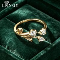 Lnngy Certified 0.3CT Moissanite Opening Ring for Women Sparkling Lab Diamond Branch Leaf Shaped Adjustable Ring Jewelry Gift