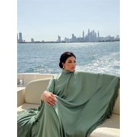 Eid Satin Luxury Green White Black Pink Khimar Tassel Butterfly Batwing Abaya For Women Islam Muslim Maxi Dress Kaftan Kebaya