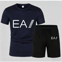 New men's summer fitness sportswear set, featuring a short-sleeve T-shirt and shorts—breathable and quick-drying casual wear.