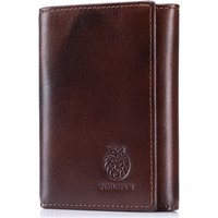 RFID Blocking Genuine Leather Wallet for Men Vintage Thin Trifold Credit Card Holder With ID Window Bill Compartment