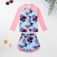 Girls Two Piece Swimwear Long Sleeve Rash Guard Shirts Quick-Dry Bathing Suit Summer Beach Wear