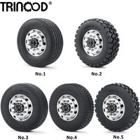 TRINOOD 2PCS Tamiya Wheel Tires Set Front Wheel Hub Rims & Rubber Tyres for 1/14th RC Tractor Trucks Trailer Upgrade Parts