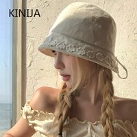 Japanese Lace Flower Cotton Linen Summer Bucket Hat Women's Thin Breathable Versatile Foldable Sun Cap Outdoor Uv Beach Cap
