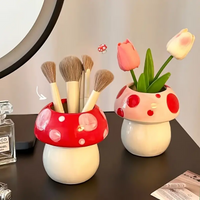 Cute Mushroom Ceramic Pen Container Series Suitable Makeup Brushes Container Office Supplies Desktop Creative Decoration