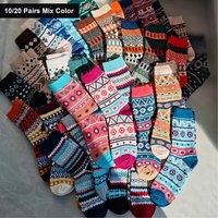 10/20 Pairs Winter Socks Men Women Thick Warm Socks Retro Style Nordic Design Lover Couple Socks Christmas Gift 37-43EUR
