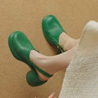 Baotou round heel sandals summer new style round head deep mouth line with soft sole anti-slip wear-resistant high heels