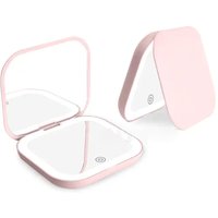 Miroir compact avec éclairage, grossissement 1X/2X, miroir de maquillage portable pliable de poche LED pour cadeau, sac à main