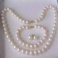 Gorgeous AAAA 8-9mm AKOYA White Pearl Necklace Bracelet Earring Set 14K Gold