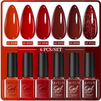 LILYCUTE 7ml 6Pcs Gel Nail Polish ANCOLA Red Glitter Winter Semi Permanent Soak Off UV LED Varnish Design Manicure Gel Kits